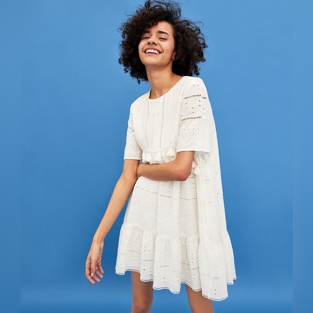 Zara trf Collection White Lace Eyelet Dress